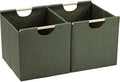 HOONEX Large Collapsible Storage Bins, Linen Fabric, Pack of 2, Storage Baskets with Wooden Carry Handles and Sturdy Heavy Cardboard, for Home, Office, Car, Nursery, Olive by HOONEX