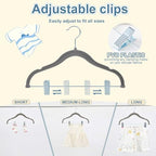 Vesici 14 Inch 15 + 30 Pcs Extra Large Kids Velvet Hangers with Movable Clips, Non Slip Felt Clothes Hangers for Kids and Preteens, Heavy Duty and Space Saving for Pants, Skirts, Coat, Gray - Image 6