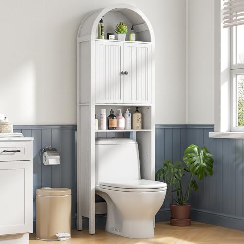 Arched Over The Toilet Storage Cabinet with Fluted Doors, Bathroom Shelf by Woemtoric