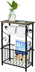 MyGift Toilet Paper Holder Stand with Magazine Rack, Gray Wood Shelf by MyGiftHome