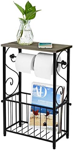 MyGift Toilet Paper Holder Stand with Magazine Rack, Gray Wood Shelf by MyGiftHome