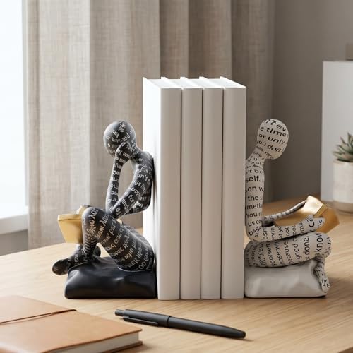 Thinker Bookends for Shelves, Decorative Book Ends, Heavy Duty Book Stoppers for Home Office Bookshelf Decoration, Modern Aesthetic Statue Decor - Image 2