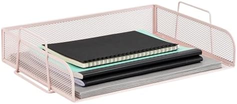 Mind Reader Stackable Paper Tray, Desktop Organizer, File Storage, Office, Metal Mesh, 4 Pcs., Pink (Pack of 4) - Image 5