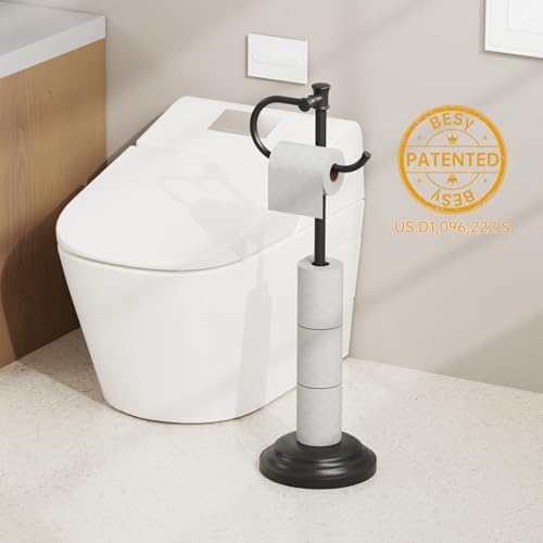 BESy Toilet Paper Holder Floor Stand, Bathroom Freestanding Black - Image 2
