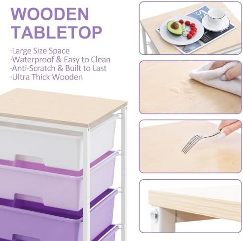 SYKIARIOL Rolling Cart with Drawers, 4-Drawer Utility Cart, Purple - Image 5