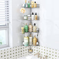 HapiRm Corner Shower Caddy Organizer - Shower Organizer Corner with Soap Holder, Toothbrush Holder and 4 Hooks, Rustproof Bathroom Shelf Tension Pole Available for 27.6 to 108.3 Inch - Silver by HapiRm