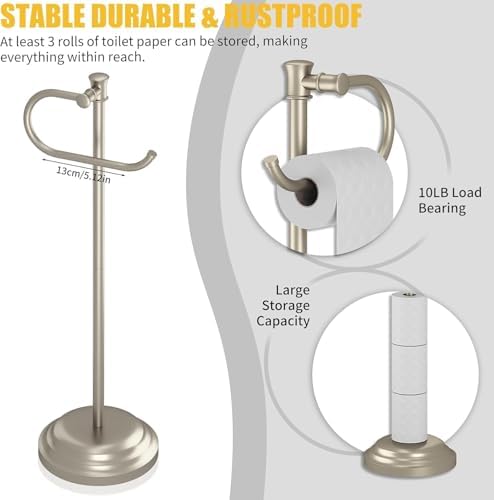 BESy Toilet Paper Holder Floor Stand, Bathroom Freestanding Nickel - Image 4