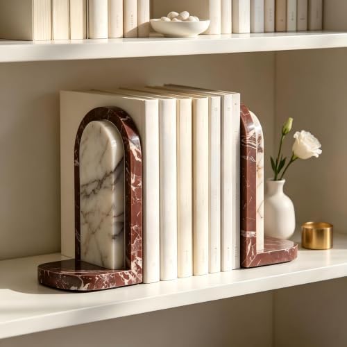 Marble Bookends for Heavy Books, Decorative Solid Natural Stone Book Ends Set of 2, Heavy Duty Book Holder for Shelves Desk Cookbook, Modern Minimalist Bookshelf Decor,Non-Slip Sculptural Book Stopper - Image 3