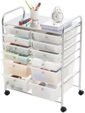 VEVOR Rolling Cart with Drawers, Double Row 12 Drawer Storage Organizer, Mobile Utility Cart with Chrome Steel Frame, Universal Casters & 2 Brakes, for Office, Classroom, Craft Room, Studio, Garage by VEVOR