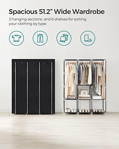 SONGMICS Portable Closet with Cover, 3 Hanging Rods and Shelves - Image 2