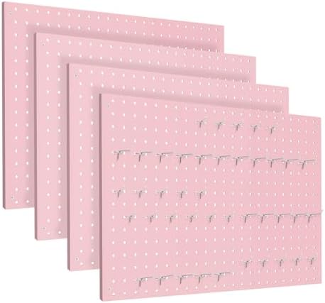 Peg Board, 4 Pack Metal Pegboard Panels Pink Pegboards Wall Organizer with Frame Large Heavy Duty Peg Board with Hooks for Walls Home, Garage Tool Storage, Office, Craft Room, Kitchen 24”×16” by MUWOOD