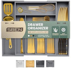 Sben Bamboo Cutlery Drawer Organizer, Gray, Medium by SBEN