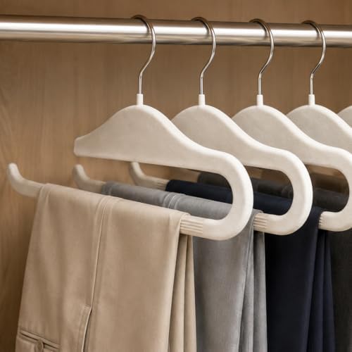 Velvet Hangers Non Slip,20 Pack Space Saving Pants Hangers,Thin Space Saving Clothes Hanger for Closet, Durable Heavy Duty Hanger with 360 Swivel Hook for Pants Towel Jeans(White) - Image 7