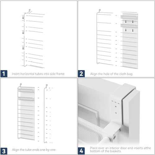Whitmor 27 Pair Over The Door Shoe Organizer, 11 Tier Hanging Shoe Organizer, Heavy Duty Metal & Mesh Shoe Holder, Hanging Shoe Rack for Closet Organizer & Storage, 7.5 L x 21.7 W x 79.9 H, White - Image 5