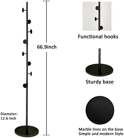 Coat Tree Freestanding, Metal Coat Rack Tree with 8 Hooks, Free Standing Hanger for Hats Scarves Purses Umbrellas, Coat Stands with Stable Base for Entryway Bedroom, Black - Image 4