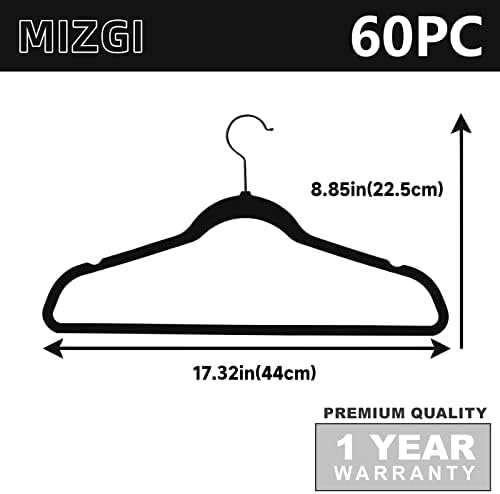 MIZGI Black Velvet Hangers 60 Pack Non Slip Heavy Duty Black Hooks - Image 6