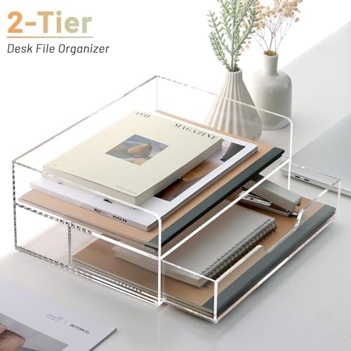 SANRUI Acrylic Desk Organize with Drawer, Stackable File Organizer, 2-Tier - Image 5