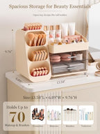 Booklov Large Makeup Organizer for Vanity Countertop, Cream - Image 2
