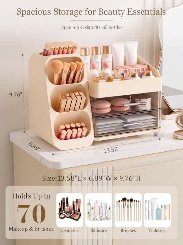 Booklov Large Makeup Organizer for Vanity Countertop, Cream - Image 2