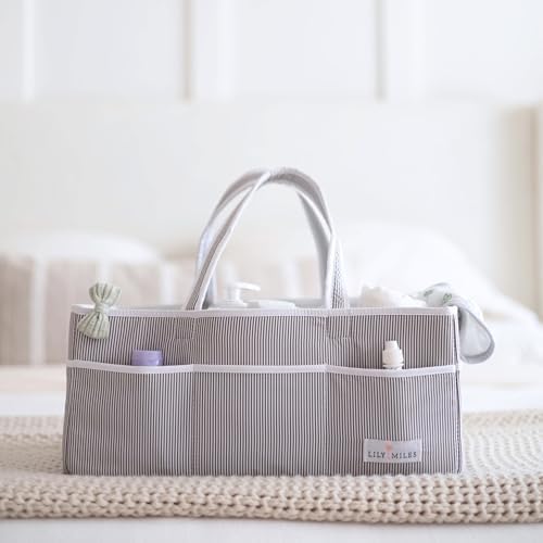 Lily Miles Baby Diaper Caddy - Organizer Tote for Infant Boy or Girl - Baby Shower Basket - Nursery Must Haves - Registry Favorites - Newborn Caddie Car Travel - Gray/Mint, Extra Large - Image 6
