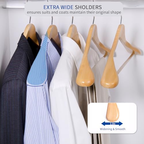 Nature Smile Luxury Natural Wooden Suit Hangers - 12 Pack - Wood Coat Hangers,Jacket Outerwear Shirt Hangers,Glossy Finish with Extra-Wide Shoulder, 360 Degree Swivel Hooks & Anti-Slip Bar with Screw - Image 7