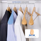 Nature Smile Luxury Natural Wooden Suit Hangers - 12 Pack - Wood Coat Hangers,Jacket Outerwear Shirt Hangers,Glossy Finish with Extra-Wide Shoulder, 360 Degree Swivel Hooks & Anti-Slip Bar with Screw - Image 7