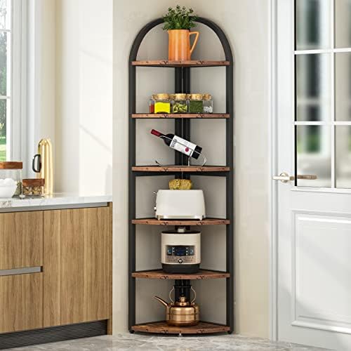 Tribesigns 6 Tier Corner Shelf, 71 inch Tall Corner Bookshelf for Small Space, Rustic Plant Stand Display Rack for Living Room, Home Office, Kitchen - Image 4