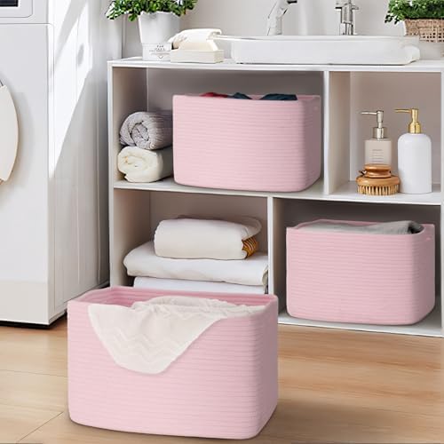 Baskets for Organizing,Storage Baskets,3 Pack Baskets for Shelfves,15"×10"×9" Woven Pink Basket,toy storage bins,bins for organization - Image 3