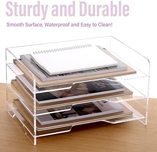 SANRUI Acrylic Paper Organizer Letter Tray for Desk, 3 Tier Enlarged File Sorter,Clear File Holder Desktop Shelf Document Storage for School Office Home - Image 6