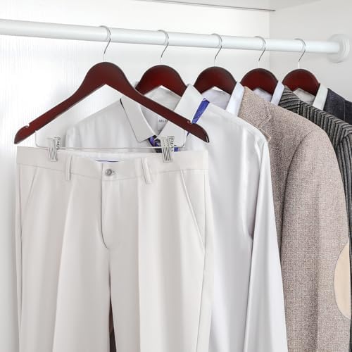 TOPIA HANGER Wooden Suit Hangers with Adjustable Metal Clips (20 Pack), Solid Wood Clothes Hangers, 360° Swivel Hook, Premium Retro Finish Pants Hangers for Clothes Coat, Jeans, Blouse- Cherry CT28M20 - Image 2