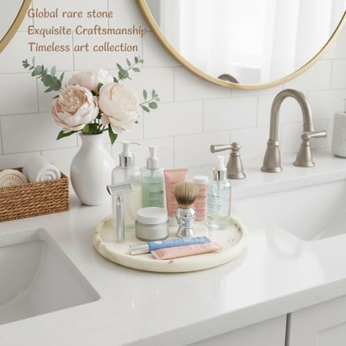 MARMOR Natural Calacatta Marble Tray, Luxury Vanity Tray for Bathroom Counter, Perfume Organizer, Jewelry Tray, Candle Holder Decor, Kitchen Countertop Organizer, Elegant Home Decorative Tray Gift - Image 2