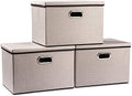 PRANDOM Large Foldable Storage Bins with Lids [3-Pack] linenFabric Decorative Storage Boxes Organizer Containers Baskets Cube with Handles Divider for Bedroom Closet Office Light Grey(17.7x11.8x11.8) by Prandom
