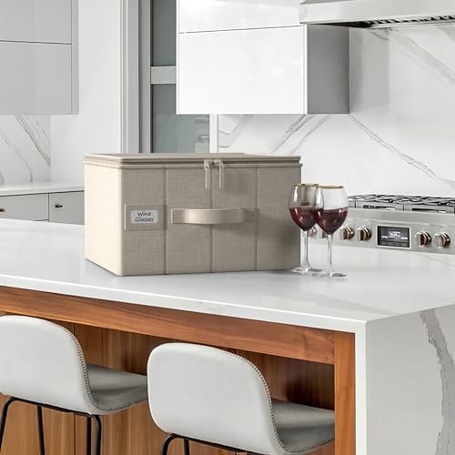 Sorbus Wine Glass Storage, Stemware Case with Dividers (1 Pack, Beige) - Image 6