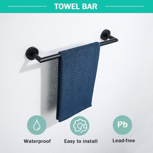 Matte Black Bathroom Hardware Accessories Set 4 Pieces,18 Inch Towel Bar,Toilet Paper Holder,Towel Hooks,SUS 304 Stainless Steel Wall Mounted Bathroom Towel Bar Set,SE96018S-4MB - Image 5