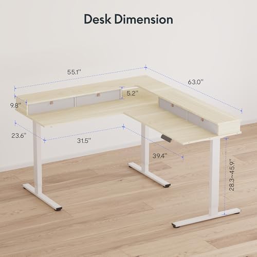 FLEXISPOT Reversible L-Shaped Corner Standing Desk with Monitor Shelf - Image 3