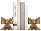 Gold Bow Metal Bookends Set of 2 Heavy Duty Cast Iron Book Ends for Heavy Books Unique Modern Decorative Book Holders for Shelves Home Accent Decor by REMENNA