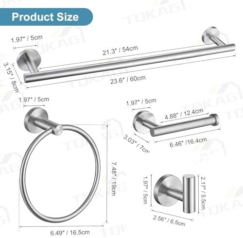 TQKAG Brushed Nickel Bathroom Hardware Set, 6-Piece Towel Bar Set 23.6 Inch - Image 6