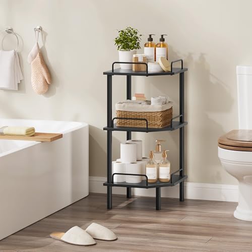 Tajsoon 3 Tier Corner Shelf Stand, Standing Corner Shelf Unit, Black - Image 7