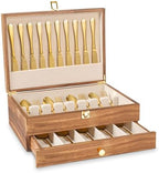 Silverware Storage Box, 2-Layer Flatware Storage Case with Drawer, Wooden Silverware Chest with Linen Liner, Rustic Silverware Case for Storing Fine Flatware and Utensils (Brown) by Yoimori
