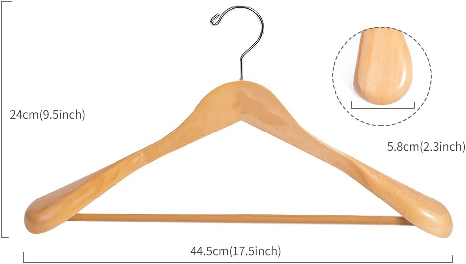 Nature Smile Luxury Natural Wooden Suit Hangers - 12 Pack - Wood Coat Hangers,Jacket Outerwear Shirt Hangers,Glossy Finish with Extra-Wide Shoulder, 360 Degree Swivel Hooks & Anti-Slip Bar with Screw - Image 2