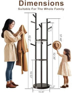 Muwuele Solid Wood Rotary Coat Rack, Freestanding Coat Rack with 3 Shelves and 9 Hooks, Coat tree for Bedroom, Entryway, Livingroom, Coat Hanger Stand for Coats, Scarves, Handbags (Black) - Image 4