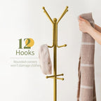 Yoobure Coat Rack Freestanding - Coat Tree with Umbrella Holder, Metal Coat Rack Stand with 12 Hooks, Modern Coat Hanger Stand for Entryway, Purse Rack Hat Rack Stand for Living Room Bedroom Office - Image 4