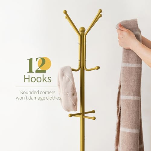 Yoobure Coat Rack Freestanding - Coat Tree with Umbrella Holder, Metal Coat Rack Stand with 12 Hooks, Modern Coat Hanger Stand for Entryway, Purse Rack Hat Rack Stand for Living Room Bedroom Office - Image 4