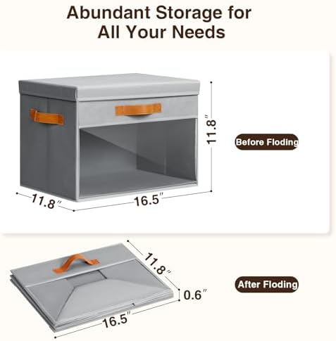 Homsorout Large Storage Bins with Lids - 4 Pack Foldable Decorative Organizers with Clear Windows & Handles, Cube Storage Organizers for Clothes, Blankets, Sweaters, Sheets, Grey - Image 7
