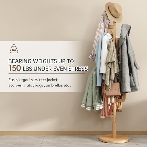 Muwuele Solid Wood Cactus Coat Rack, Freestanding Coat Rack With 6 L-Shaped Hooks and 3 Adjustable Sizes, Coat Tree for Bedroom, Entryway, Livingroom, Coat Hanger Stand for Coats, Handbags (Natural) - Image 5