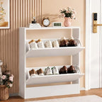 White Hidden Shoe Storage Cabinet for Entryway with 2 Flip Drawers by Boonatu