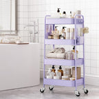 TOOLF 4 Tier Rolling Cart, Metal Utility Storage Cart with Pegboard, Purple - Image 4