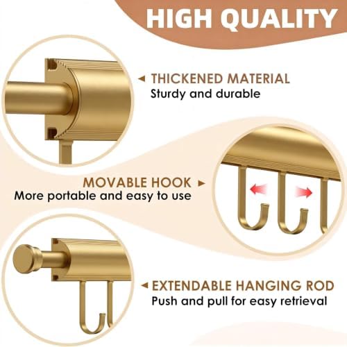 Valet Rod for Closet Pull Out 12 Inch with 5 Hooks - Gold 1 Pack - Image 7