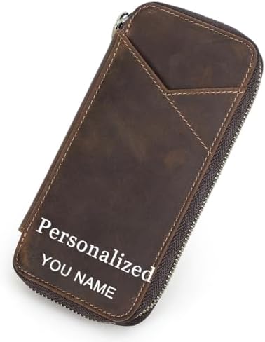 CONTACTS Personalized Pencil Case for 4 Full Grain Leather Zipper Pen Holder Custom Engraved Name Pens Pouch by Handmade by CONTACTS