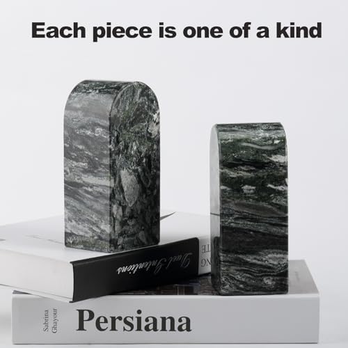 Koville Natural Marble Bookends for Shelves, Decorative Book Ends, 7lbs Heavy-Duty Marble Book Holders, Bookshelf Apartment Decor for Normal Books/CD/Video Games(Olive Green) - Image 5
